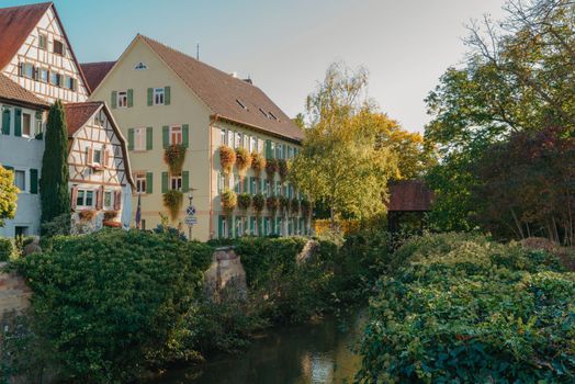 Old national German town house. Old Town is full of colorful and well preserved buildings. Baden-Wurttemberg is a state in southwest Germany bordering France and Switzerland. The Black Forest, known for its evergreen scenery and traditional villages, lies in the mountainous southwest. Stuttgart, the capital, is home to Wilhelma, a royal estate turned zoo and gardens. Porsche and Mercedes-Benz have headquarters and museums there. The 19th-century Hohenzollern Castle sits in the Swabian Alps to the south.