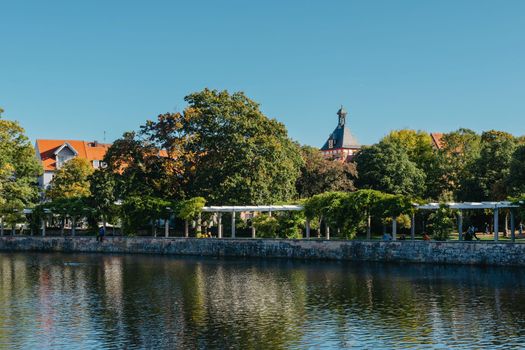 On An Old European City Bietigheim-Bissingen In Germany. the City Park of Bietigheim-Bissingen, Baden-Wuerttemberg, Germany, Europe. Autumn Park and house