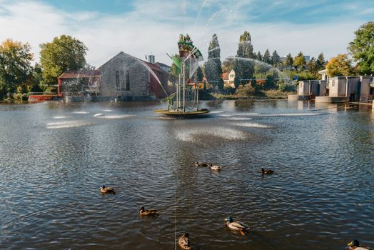 On An Old European City Bietigheim-Bissingen In Germany. the City Park of Bietigheim-Bissingen, Baden-Wuerttemberg, Germany, Europe. Autumn Park and house