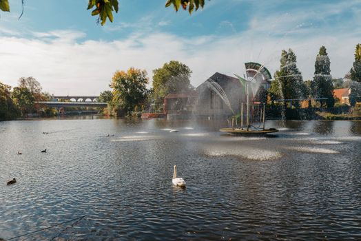 On An Old European City Bietigheim-Bissingen In Germany. the City Park of Bietigheim-Bissingen, Baden-Wuerttemberg, Germany, Europe. Autumn Park and house