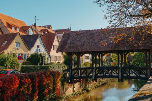 Bridge over the Metter in Bietigheim-Bissingen. Little greek in Bietigheim-Bissingen with autumn colors. Metter, a river in Bietigheim-Bissingen