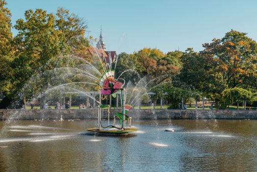 On An Old European City Bietigheim-Bissingen In Germany. the City Park of Bietigheim-Bissingen, Baden-Wuerttemberg, Germany, Europe. Autumn Park and house