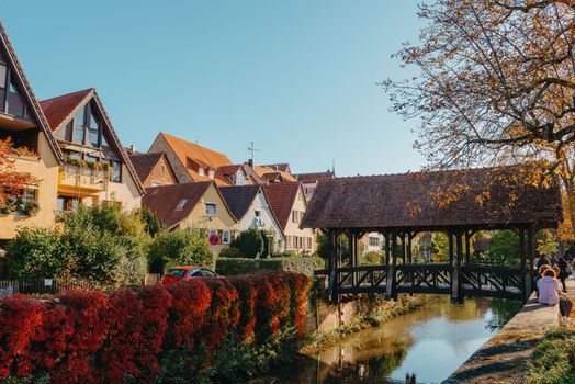 Bridge over the Metter in Bietigheim-Bissingen. Little greek in Bietigheim-Bissingen with autumn colors. Metter, a river in Bietigheim-Bissingen