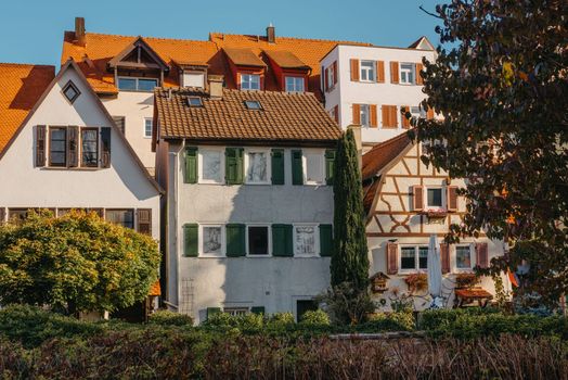 Old national German town house. Old Town is full of colorful and well preserved buildings. Baden-Wurttemberg is a state in southwest Germany bordering France and Switzerland. The Black Forest, known for its evergreen scenery and traditional villages, lies in the mountainous southwest. Stuttgart, the capital, is home to Wilhelma, a royal estate turned zoo and gardens. Porsche and Mercedes-Benz have headquarters and museums there. The 19th-century Hohenzollern Castle sits in the Swabian Alps to the south.