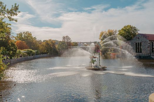 On An Old European City Bietigheim-Bissingen In Germany. the City Park of Bietigheim-Bissingen, Baden-Wuerttemberg, Germany, Europe. Autumn Park and house