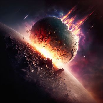 A huge sized meteor crashes on the earth creating shock waves. Meteor falling earth. Asteroid hit earth 3D science illustration. download image