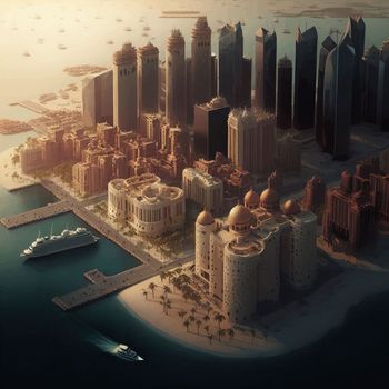 Aerial view of the Qatar city illustration in the morning shadows. download image