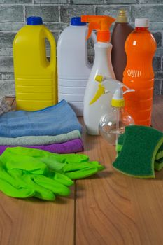 woman using cleaning products at home