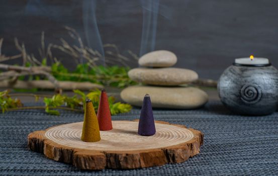 zen image with different types of incense with smoke