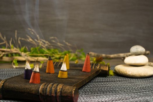 zen image with different types of incense with smoke