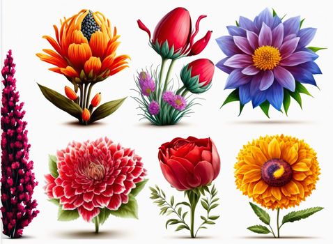 Set different beautiful colorful flowers. Colorful floral collection with leaves and flowers, drawing watercolor. Spring or summer design for invitation, wedding or greeting cards. download image