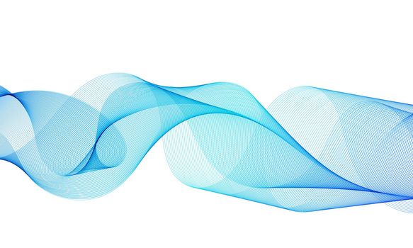 Blue line waveform abstract design element, on white isolated background.