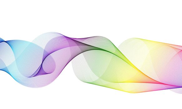 Rainbow line waveform abstract design, on white isolated background.