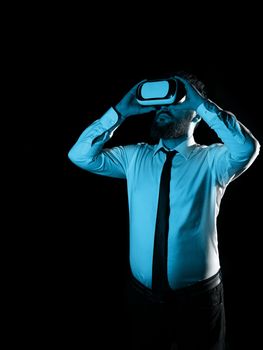 Man Wearing Vr Glasses And Looking On Important Messages.