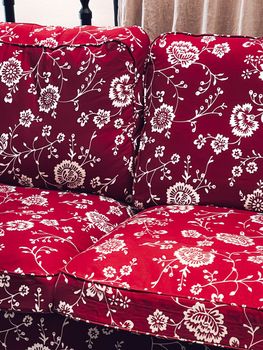 Home decor and interior design, sofa with floral fabric pattern in living room, upholstery close-up