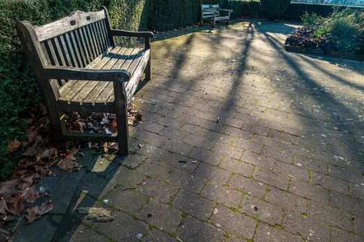 Antique wooden chairs in the garden The concept of relaxing in the afternoon garden