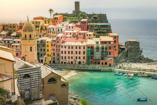 Vernazza village coastline , Cinque terre National Park in summer. Liguria. Italy