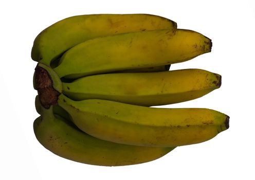 Near-ripe bananas isolated on a white background