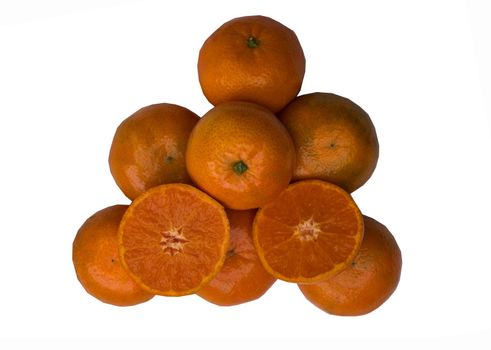 many orange fruits isolated on white background. Full depth of field.