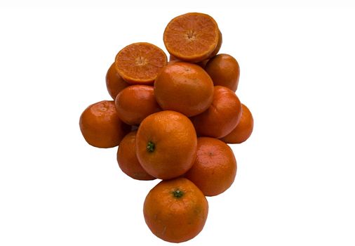 many orange fruits isolated on white background. Full depth of field.