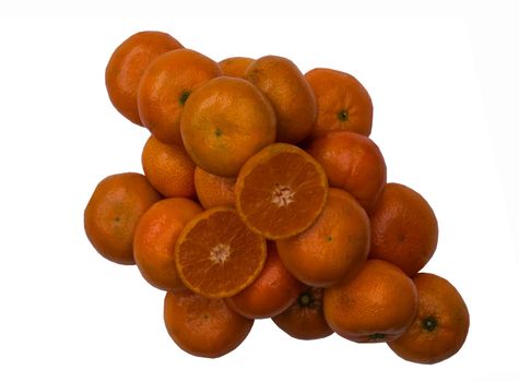 many orange fruits isolated on white background. Full depth of field.