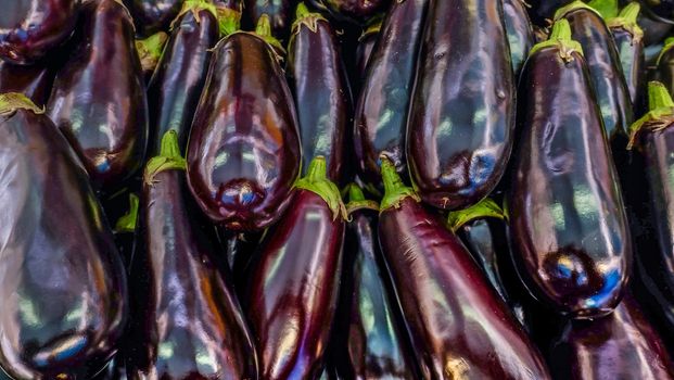 Fresh Eggplant vegetable with stem. Aubergine Ravaya suitable for background images.