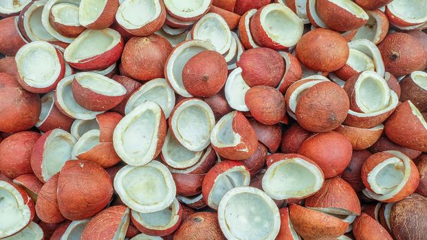 Pile of coconuts meat Half cut Suitable for making background images.