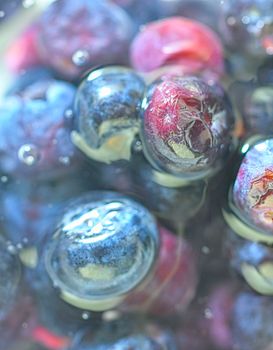 Bilberries wallpaper. Close-up of blueberries background. Shallow DOF. Defocused. Macro image.
