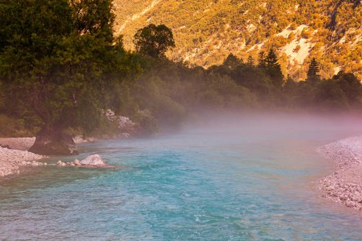 The fog on the Soca river, Slovenian Julian Alps