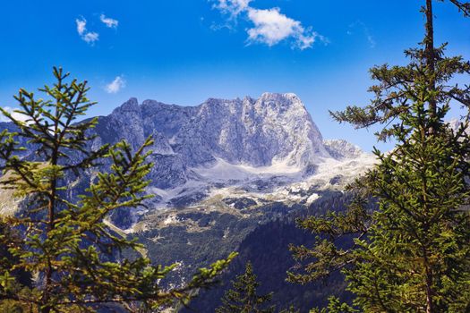 View of Julian Alps in the Slovenian countryside