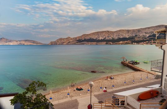 View of the Baska beach in the summer season, Krk island, Croatia