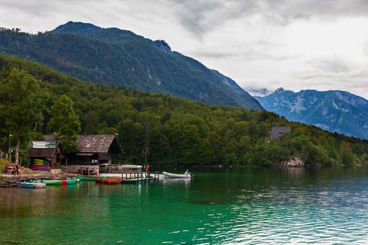 View of rental boat point in the Bohinj lake, Slovenia