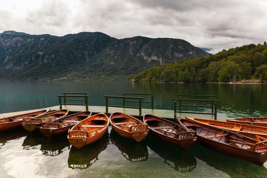 View of wooden boats parked in the rental boats point