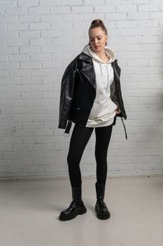 isolated white style leather jacket black fashion clothing background design clothes casual zipper