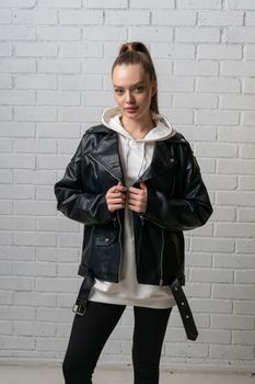 design casual black style clothes leather white clothing jacket zipper background isolated fashion