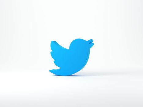 Twitter logo on white background. 3D rendering.