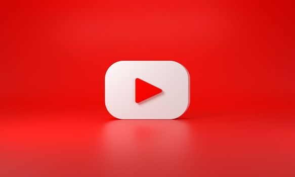 Youtube logo with space for text and graphics. Red background. 3D rendering.