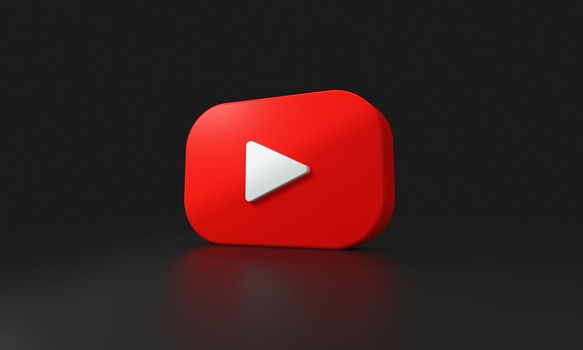 Youtube logo on black background. 3D rendering.