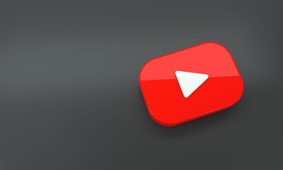 Youtube logo with space for text and graphics on black background. 3D rendering.