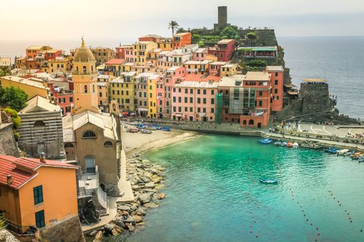 Vernazza village coastline , Cinque terre National Park in summer. Liguria. Italy