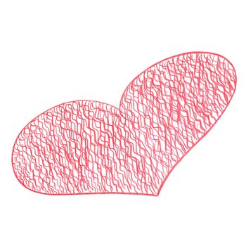 Red Heart Drawn by Colored Pencil. The Sign of World Heart Day. Symbol of Valentines Day. Heart Shape Isolated on White Background.