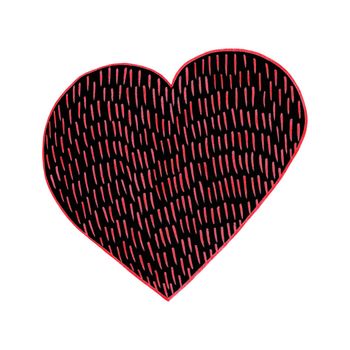 Red and Black Heart Drawn by Colored Pencil. The Sign of World Heart Day. Symbol of Valentines Day. Heart Shape Isolated on White Background.