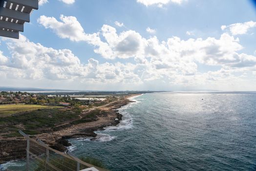 Mediterranean sea, white chalk rocks and some beaches captured from Rosh HaniKra formation in Israel. High quality photo