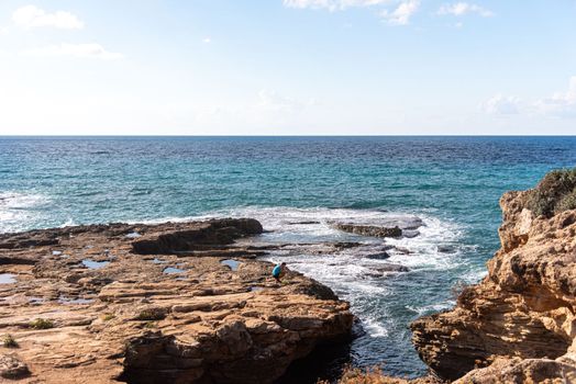 Rosh Hanikra grottoes rocks and caves famous nature tourist site (attraction) in north-western Israel (Galilee region), near Nahariya, in Mediterranean Sea. geological creation in coastline (shore)