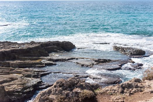 Mediterranean sea, white chalk rocks and some beaches captured from Rosh HaniKra formation in Israel. High quality photo