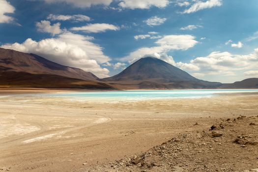 Green Laguna Verde and Licancabur volcano, Bolivia, border with Chilean Atacama Desert
