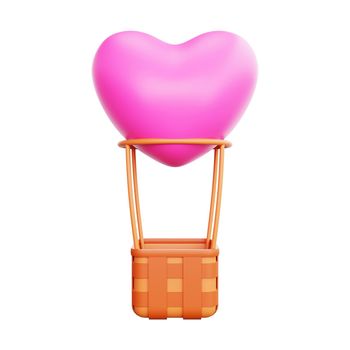 3d rendering of valentine's day hot air balloon heart icon