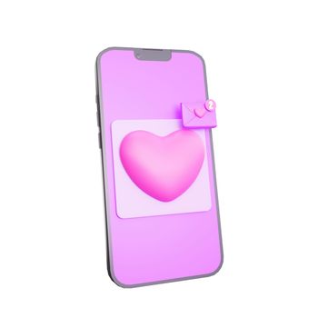 3d rendering valentine's day love message notification on phone icon