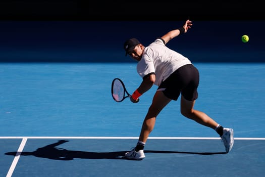 MELBOURNE, AUSTRALIA - JANUARY 23: Ben Shelton of USA plays J.J. Wolf of USA in the 4th round on day 8 of the 2023 Australian Open at Melbourne Park on January 23, 2023 in Melbourne, Australia.