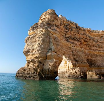 Rock formations on the Algarve coast in Portugal